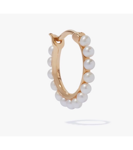 18k Gold Pearl Hoop Earring